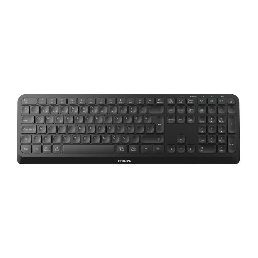 Philips SPK6407B 2 Kanallı Bluetooth Kablosuz Türkçe Q Klavye Multimedya Ofis Klavyesi Siyah - 1