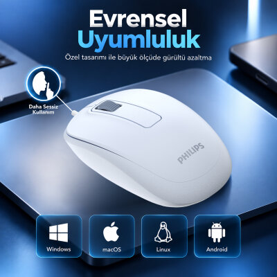 Philips SPK7238J USB Kablolu 1200 DPI Optik Mouse Hafif Ergonomik Günlük Kullanım Açık Mavi - 4
