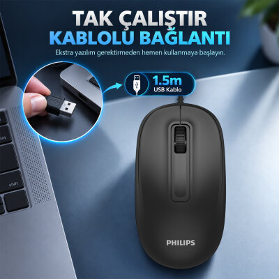 Philips SPK7358B Kablosuz 1600 DPI Sessiz Tıklama Optik Mouse 2.4GHz Wireless Ergonomik Siyah - 2