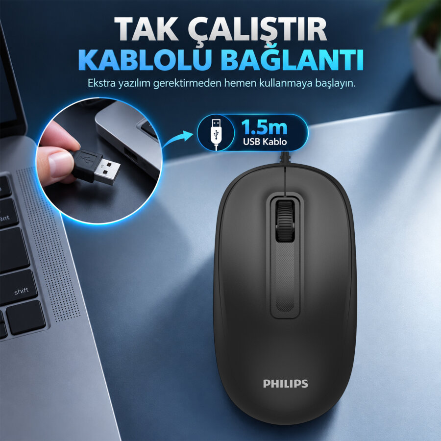 Philips SPK7358B Kablosuz 1600 DPI Sessiz Tıklama Optik Mouse 2.4GHz Wireless Ergonomik Siyah - 2