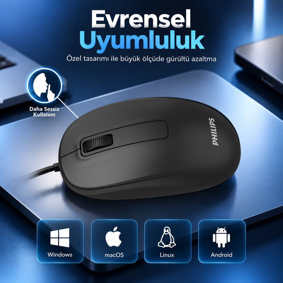 Philips SPK7358B Kablosuz 1600 DPI Sessiz Tıklama Optik Mouse 2.4GHz Wireless Ergonomik Siyah - 4