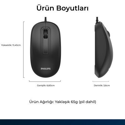 Philips SPK7358B Kablosuz 1600 DPI Sessiz Tıklama Optik Mouse 2.4GHz Wireless Ergonomik Siyah - 9