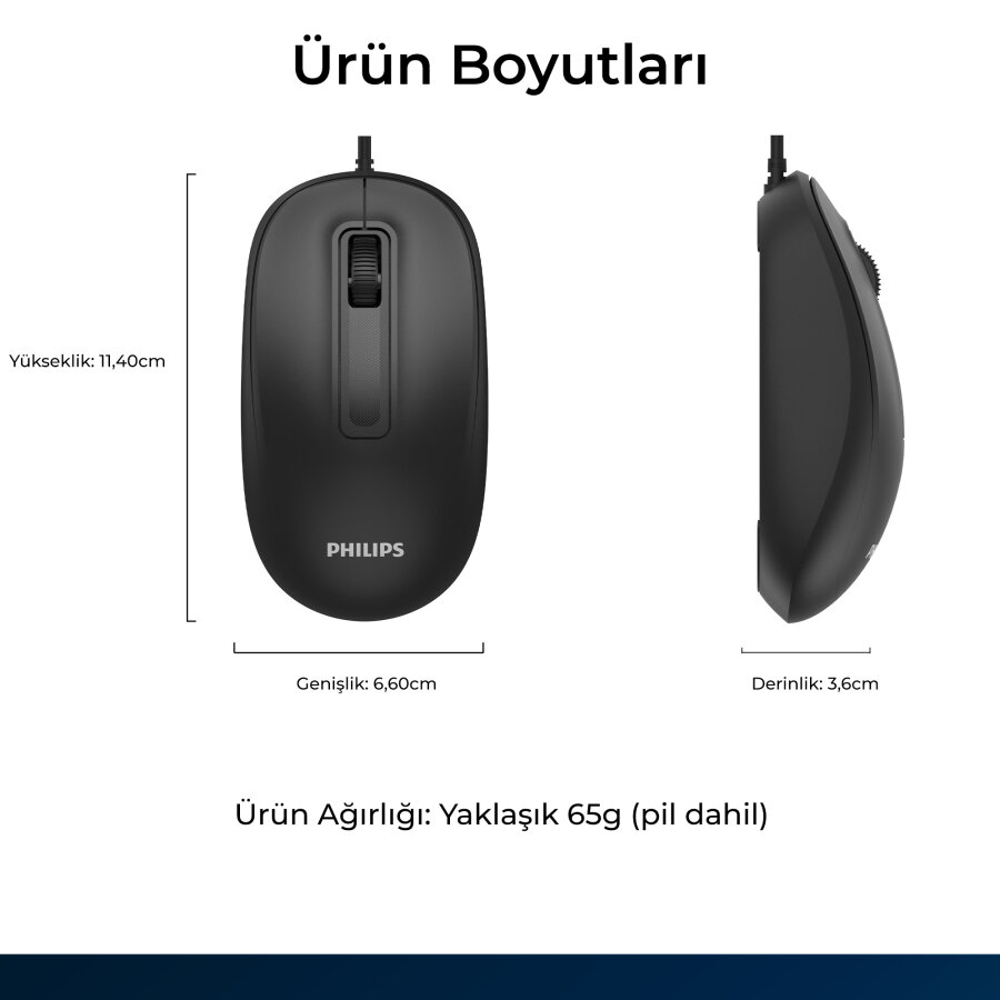 Philips SPK7358B Kablosuz 1600 DPI Sessiz Tıklama Optik Mouse 2.4GHz Wireless Ergonomik Siyah - 9
