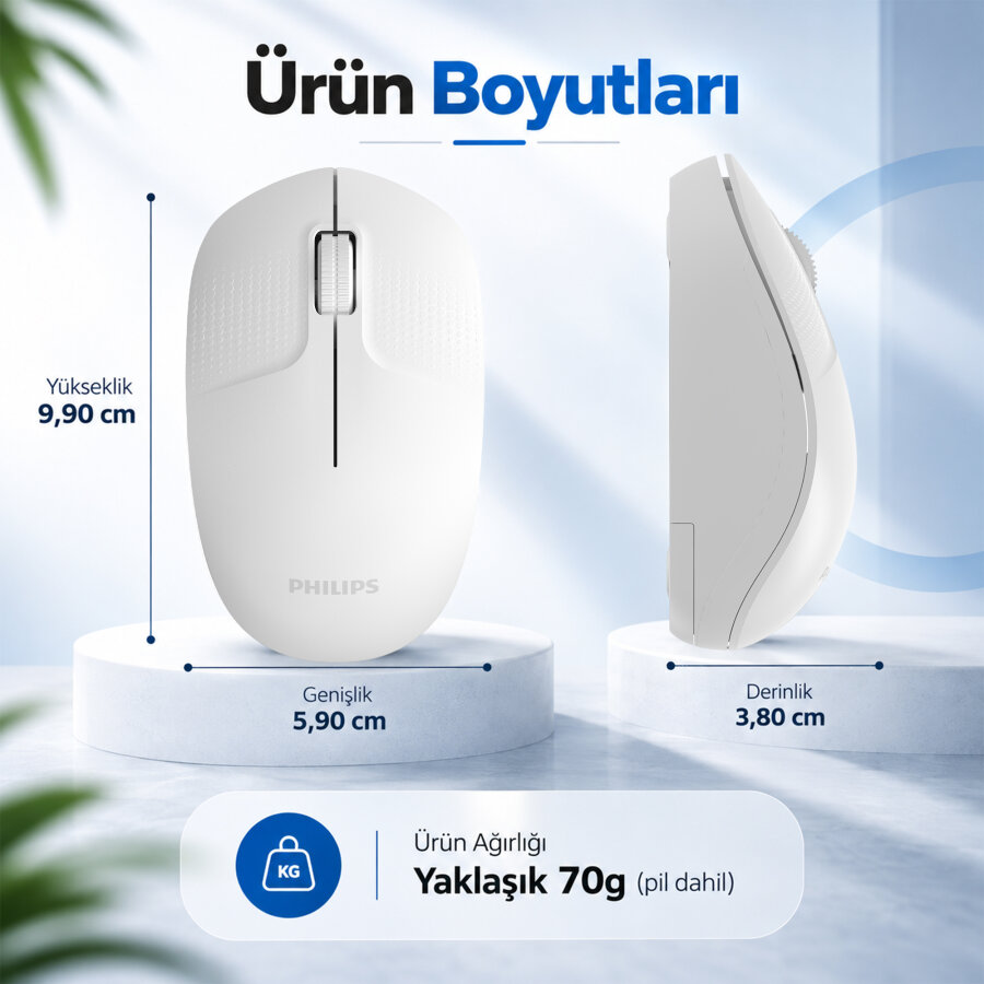 Philips SPK7358W Kablosuz 1600 DPI Sessiz Tıklama Optik Mouse 2.4GHz Wireless Ergonomik Beyaz - 3