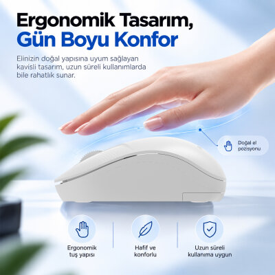 Philips SPK7358W Kablosuz 1600 DPI Sessiz Tıklama Optik Mouse 2.4GHz Wireless Ergonomik Beyaz - 4