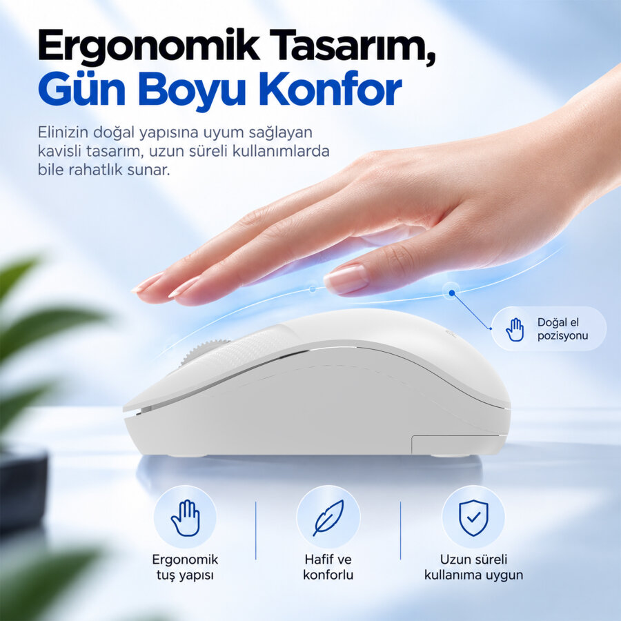Philips SPK7358W Kablosuz 1600 DPI Sessiz Tıklama Optik Mouse 2.4GHz Wireless Ergonomik Beyaz - 4