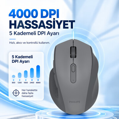 Philips SPK7547W Dual Mod Bluetooth ve 2.4G Kablosuz Ergonomik Sessiz Mouse 4000 DPI Beyaz - 3