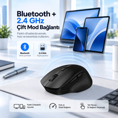 Philips SPK7547W Dual Mod Bluetooth ve 2.4G Kablosuz Ergonomik Sessiz Mouse 4000 DPI Beyaz - 4