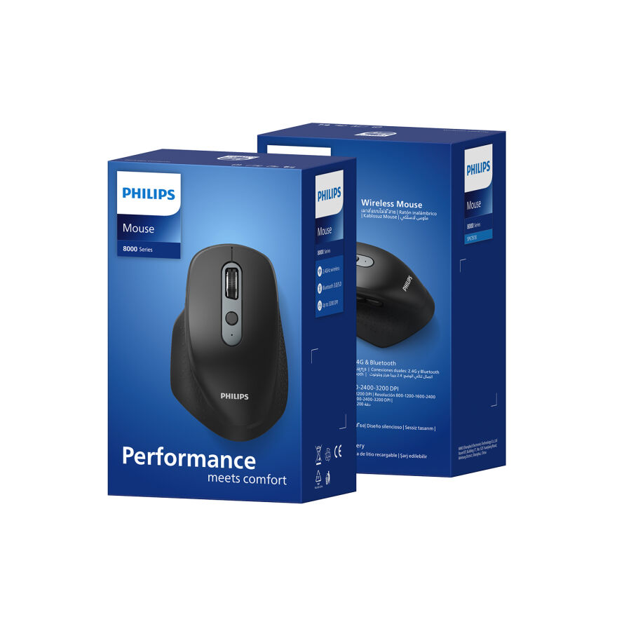 Philips SPK7818B Dual Mod 2.4G ve Çift Bluetooth Kablosuz Ergonomik Sessiz Mouse 3200 DPI Siyah - 8