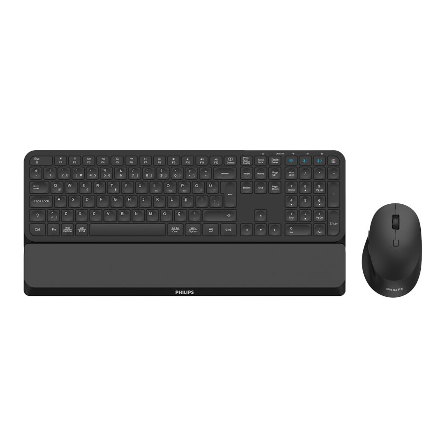 Philips SPT6607B Bluetooth + 2.4GHz Dual Mode Kablosuz Türkçe Q Bilek Destekli Multimedya Klavye Mouse Set Siyah - 1