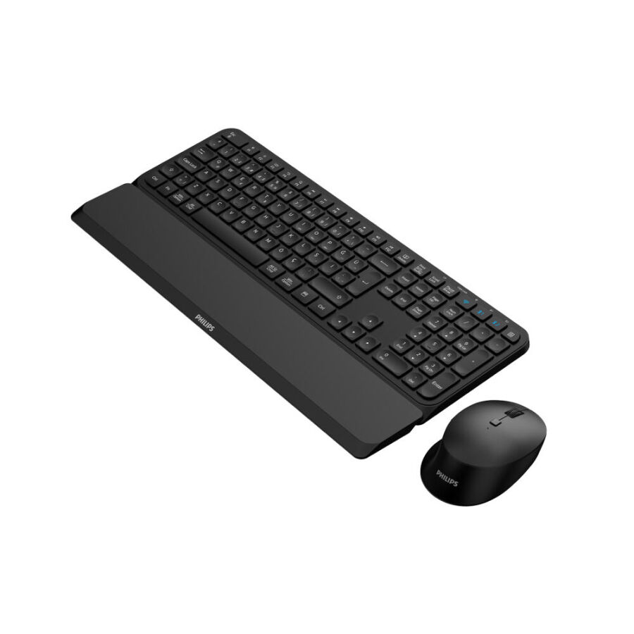 Philips SPT6607B Bluetooth + 2.4GHz Dual Mode Kablosuz Türkçe Q Bilek Destekli Multimedya Klavye Mouse Set Siyah - 2