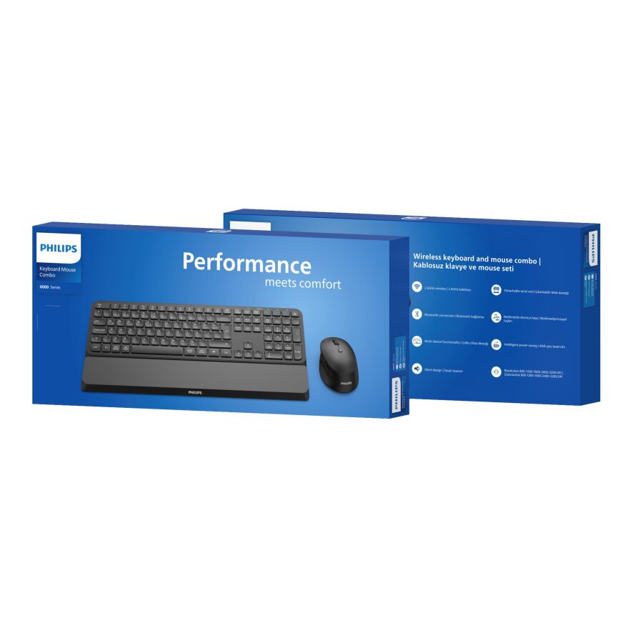 Philips SPT6607B Bluetooth + 2.4GHz Dual Mode Kablosuz Türkçe Q Bilek Destekli Multimedya Klavye Mouse Set Siyah - 7