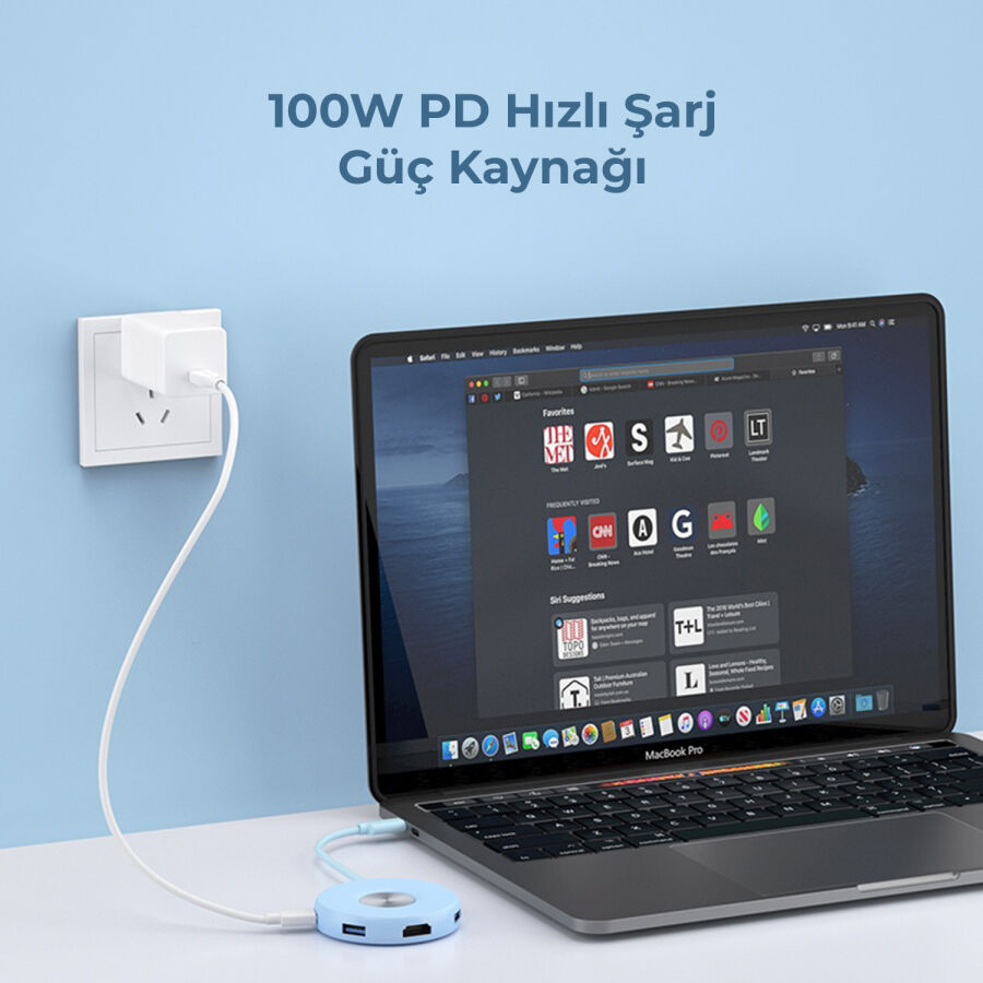 Philips SWR1670 Type-C to 3*USB 3.0 HDMI PD 3.0 Dönüştürücü Adaptör Mavi - 2