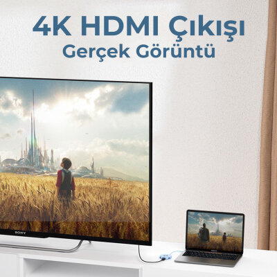 Philips SWR1670 Type-C to 3*USB 3.0 HDMI PD 3.0 Dönüştürücü Adaptör Mavi - 5