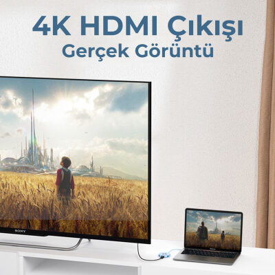 Philips SWR1670 Type-C to 3*USB 3.0 HDMI PD 3.0 Dönüştürücü Adaptör Mavi - 5