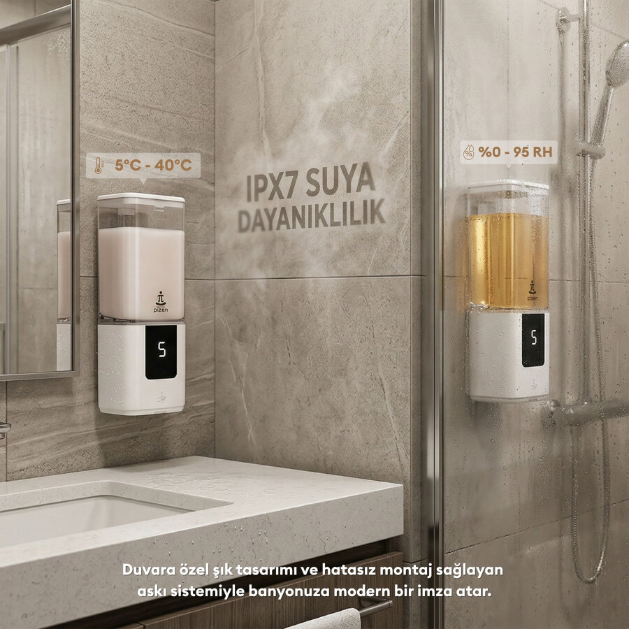 Pizen Aqua Şarjlı Otomatik Sensörlü Sıvı Sabunluk 5 Kademeli Akış IPX7 Suya Dayanıklı Dijital Ekran Dispenseri - 3