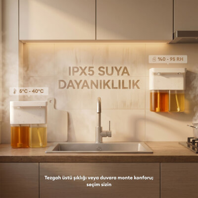 Pizen Bloom Duo Çift Hazneli Şarjlı Otomatik Sensörlü Sıvı Sabunluk 3 Kademeli IPX5 Suya Dayanıklı Dispenseri - 3