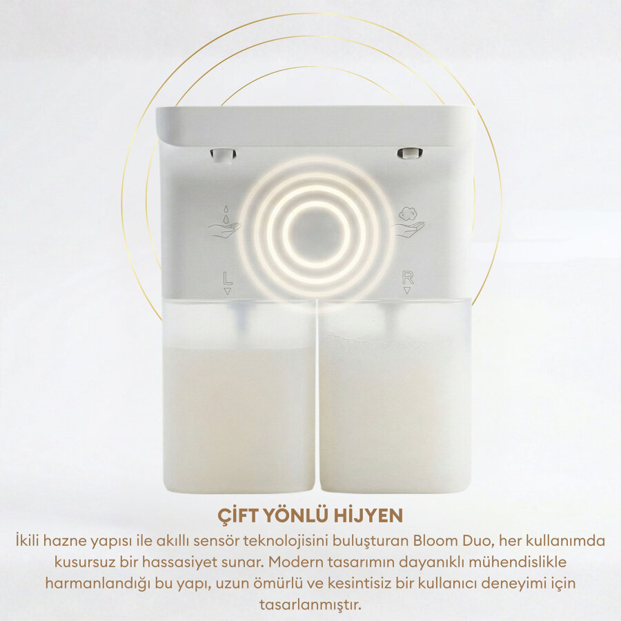 Pizen Bloom Duo Çift Hazneli Şarjlı Otomatik Sensörlü Sıvı Sabunluk 3 Kademeli IPX5 Suya Dayanıklı Dispenseri - 5