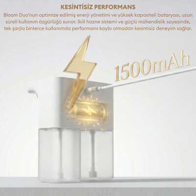 Pizen Bloom Duo Çift Hazneli Şarjlı Otomatik Sensörlü Sıvı Sabunluk 3 Kademeli IPX5 Suya Dayanıklı Dispenseri - 7