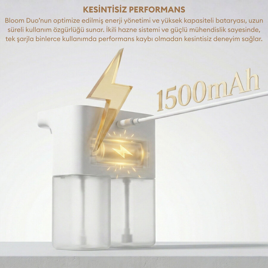 Pizen Bloom Duo Çift Hazneli Şarjlı Otomatik Sensörlü Sıvı Sabunluk 3 Kademeli IPX5 Suya Dayanıklı Dispenseri - 7