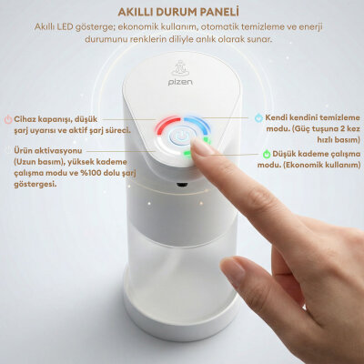 Pizen Bloom Şarjlı Otomatik Sensörlü Köpük Sıvı Sabunluk 2 Kademeli Akış IPX5 Suya Dayanıklı Dispenseri - 6