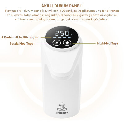 Pizen Flow Şarjlı Otomatik Damacana Su Pompası TDS Ölçer 250ml 500ml 1L 2L Ölçü Özellikli Beyaz - 5