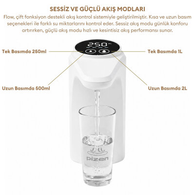 Pizen Flow Şarjlı Otomatik Damacana Su Pompası TDS Ölçer 250ml 500ml 1L 2L Ölçü Özellikli Beyaz - 6