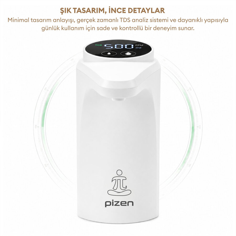 Pizen Flow Şarjlı Otomatik Damacana Su Pompası TDS Ölçer 250ml 500ml 1L 2L Ölçü Özellikli Beyaz - 8