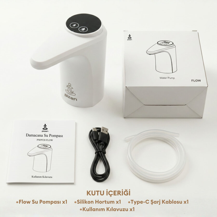 Pizen Flow Şarjlı Otomatik Damacana Su Pompası TDS Ölçer 250ml 500ml 1L 2L Ölçü Özellikli Beyaz - 10