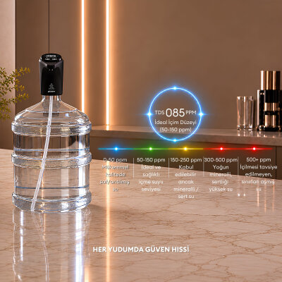 Pizen Flow Şarjlı Otomatik Damacana Su Pompası TDS Ölçer 250ml 500ml 1L 2L Ölçü Özellikli Mavi - 3