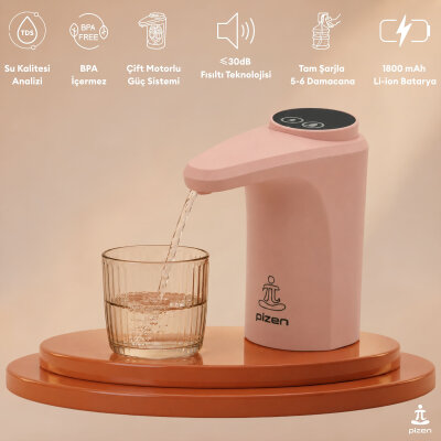 Pizen Flow Şarjlı Otomatik Damacana Su Pompası TDS Ölçer 250ml 500ml 1L 2L Ölçü Özellikli Pembe - 2