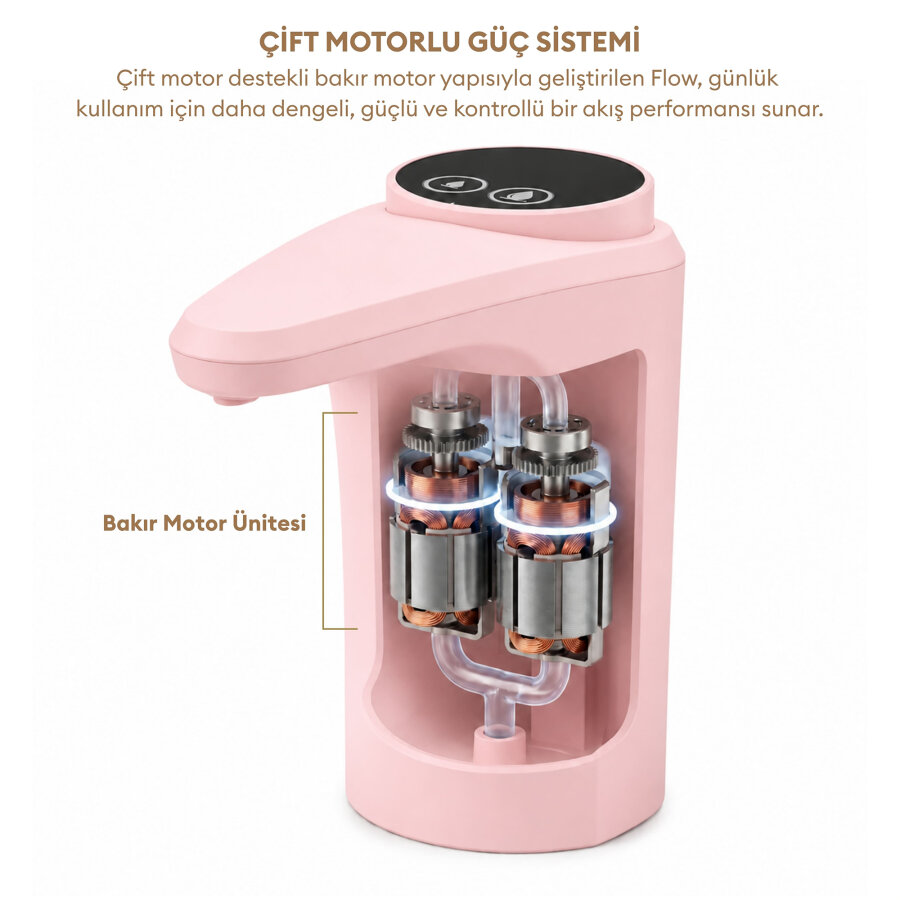 Pizen Flow Şarjlı Otomatik Damacana Su Pompası TDS Ölçer 250ml 500ml 1L 2L Ölçü Özellikli Pembe - 7