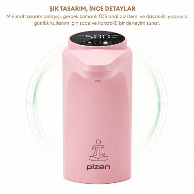 Pizen Flow Şarjlı Otomatik Damacana Su Pompası TDS Ölçer 250ml 500ml 1L 2L Ölçü Özellikli Pembe - 8
