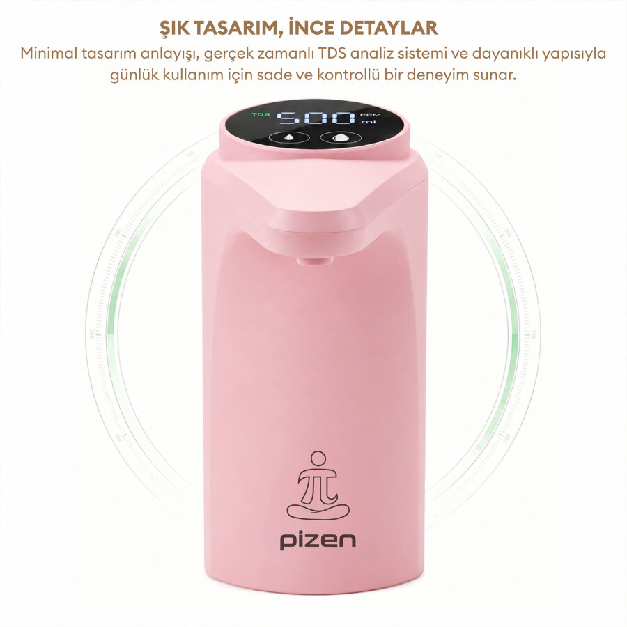 Pizen Flow Şarjlı Otomatik Damacana Su Pompası TDS Ölçer 250ml 500ml 1L 2L Ölçü Özellikli Pembe - 8