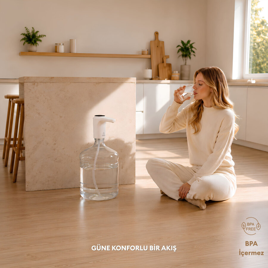 Pizen Flow Şarjlı Otomatik Damacana Su Pompası TDS Ölçer 250ml 500ml 1L 2L Ölçü Özellikli Pembe - 9