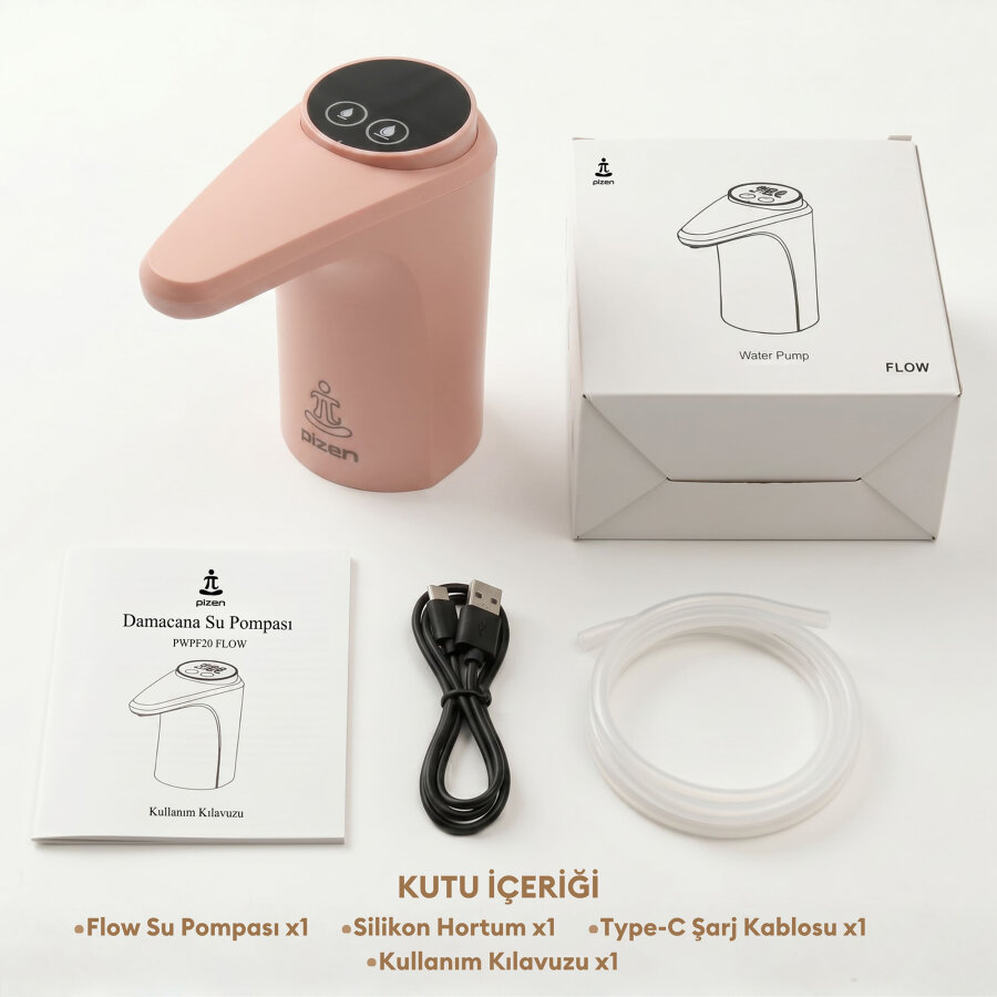 Pizen Flow Şarjlı Otomatik Damacana Su Pompası TDS Ölçer 250ml 500ml 1L 2L Ölçü Özellikli Pembe - 10