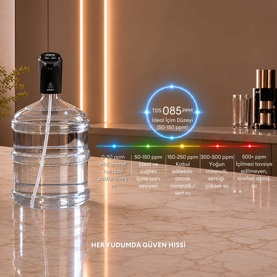 Pizen Flow Şarjlı Otomatik Damacana Su Pompası TDS Ölçer 250ml 500ml 1L 2L Ölçü Özellikli Siyah - 4
