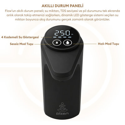 Pizen Flow Şarjlı Otomatik Damacana Su Pompası TDS Ölçer 250ml 500ml 1L 2L Ölçü Özellikli Siyah - 7