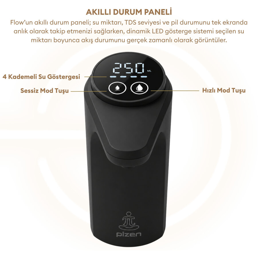 Pizen Flow Şarjlı Otomatik Damacana Su Pompası TDS Ölçer 250ml 500ml 1L 2L Ölçü Özellikli Siyah - 7