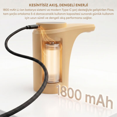 Pizen Flow Şarjlı Otomatik Damacana Su Pompası TDS Ölçer 250ml 500ml 1L 2L Ölçü Özellikli Turuncu - 4
