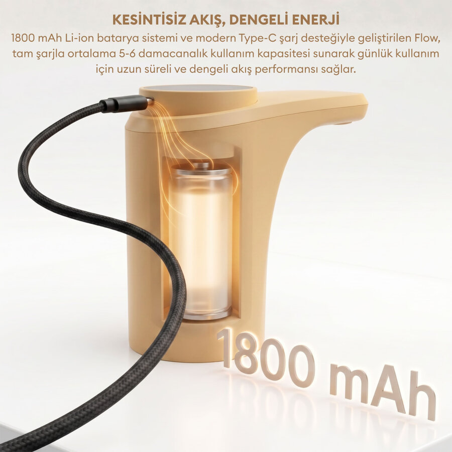 Pizen Flow Şarjlı Otomatik Damacana Su Pompası TDS Ölçer 250ml 500ml 1L 2L Ölçü Özellikli Turuncu - 4