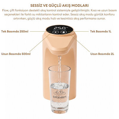 Pizen Flow Şarjlı Otomatik Damacana Su Pompası TDS Ölçer 250ml 500ml 1L 2L Ölçü Özellikli Turuncu - 6