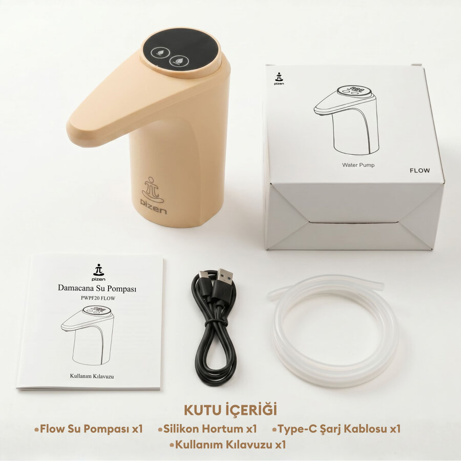 Pizen Flow Şarjlı Otomatik Damacana Su Pompası TDS Ölçer 250ml 500ml 1L 2L Ölçü Özellikli Turuncu - 10