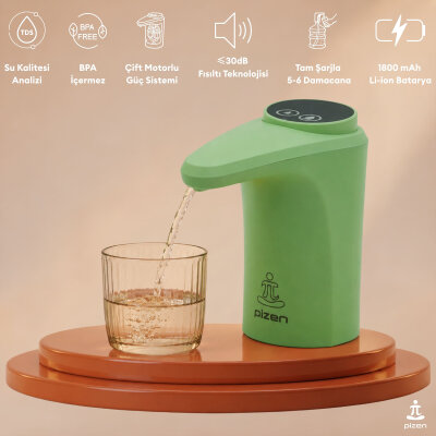 Pizen Flow Şarjlı Otomatik Damacana Su Pompası TDS Ölçer 250ml 500ml 1L 2L Ölçü Özellikli Yeşil - 2