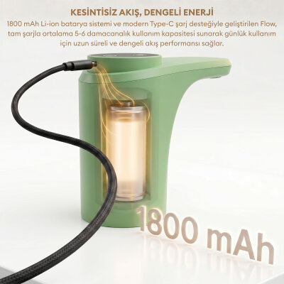 Pizen Flow Şarjlı Otomatik Damacana Su Pompası TDS Ölçer 250ml 500ml 1L 2L Ölçü Özellikli Yeşil - 4