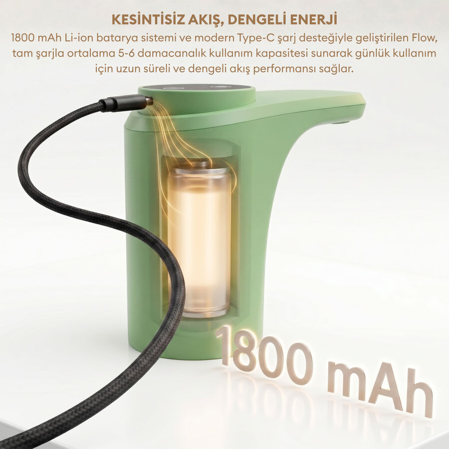 Pizen Flow Şarjlı Otomatik Damacana Su Pompası TDS Ölçer 250ml 500ml 1L 2L Ölçü Özellikli Yeşil - 4