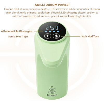 Pizen Flow Şarjlı Otomatik Damacana Su Pompası TDS Ölçer 250ml 500ml 1L 2L Ölçü Özellikli Yeşil - 5