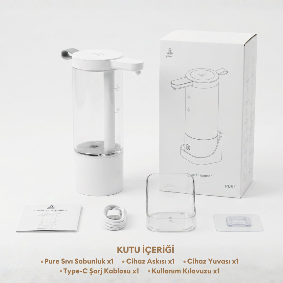 Pizen Pure Şarjlı Otomatik Sensörlü Sıvı Sabunluk Temassız 2 Kademeli Akış IPX5 Suya Dayanıklı Dispenseri - 8