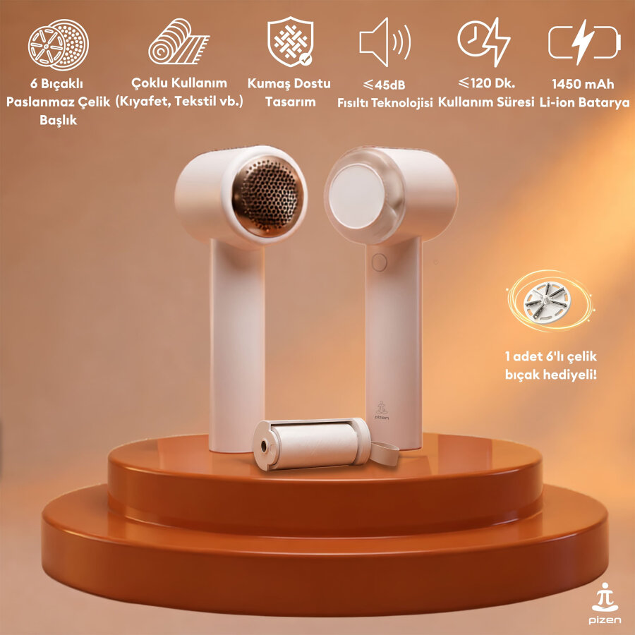 Pizen Wax Pro 6 Bıçaklı Şarjlı Tüy Tiftik Temizleme Makinesi Dahili Toplama Rulosu 2 in 1 Lint Roller Beyaz - 2
