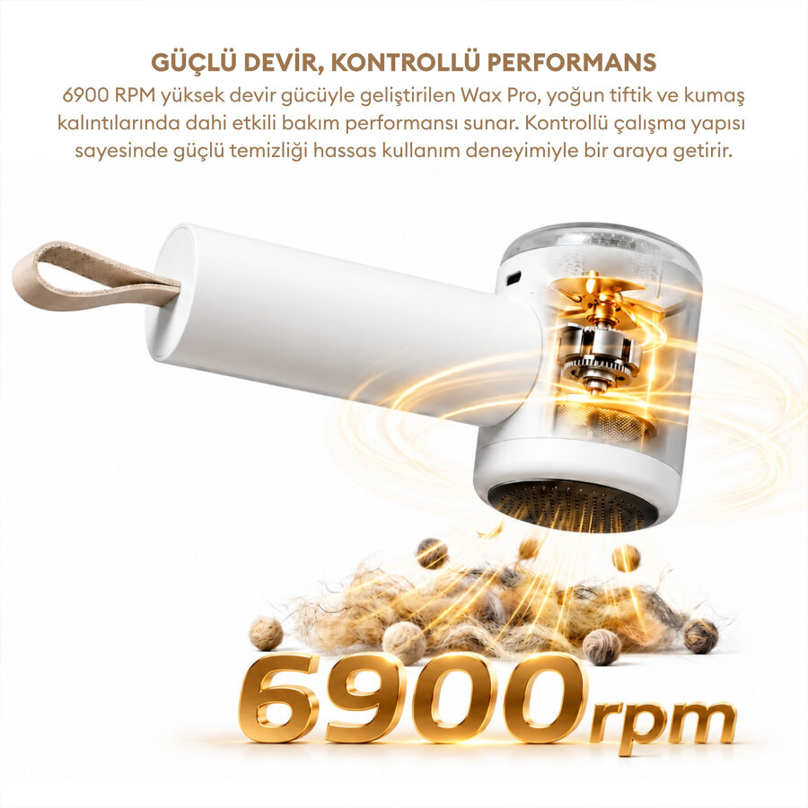 Pizen Wax Pro 6 Bıçaklı Şarjlı Tüy Tiftik Temizleme Makinesi Dahili Toplama Rulosu 2 in 1 Lint Roller Beyaz - 5